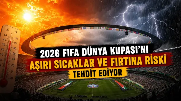 2026 FIFA Dünya Kupası maçlarının oynanacağı stadyumlardan birinde kavurucu sıcak ve güneşin etkisi altında bir futbol sahası.