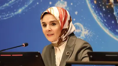 Aile ve Sosyal Hizmetler Bakanı Mahinur Özdemir Göktaş, Birleşmiş Milletler Genel Kurulu'nda konuşma yaparken.