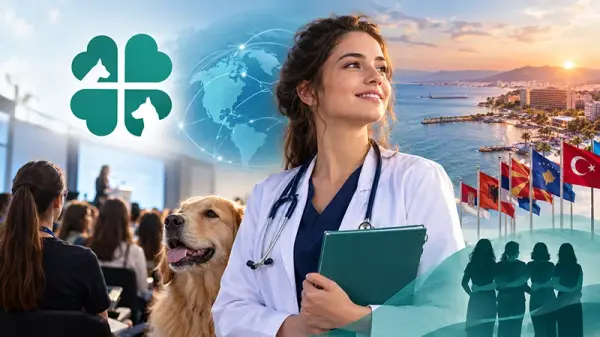 Chosen Family Uluslararası Veteriner Hekimlik Kongresi için kongre desteği kazanan kadın veteriner fakültesi öğrencilerini ve mesleki eğitimi temsil eden görsel.