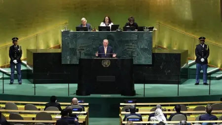 Cumhurbaşkanı Erdoğan Birleşmiş Milletler Genel Kurulu'nda konuşma yaparken.