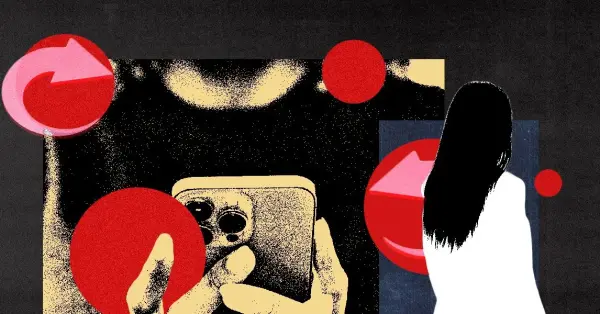 Bir periyot takip uygulamasının açık olduğu akıllı telefon ekranı ve arka planda siber güvenlik sembolleri