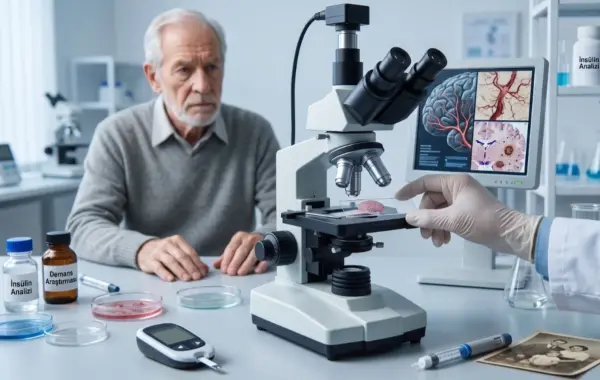 Diyabet ve Alzheimer arasındaki bağlantıyı gösteren bilimsel illüstrasyon