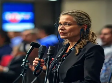 IMF İletişim Direktörü Julie Kozack basın toplantısında konuşurken