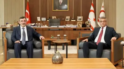 KKTC Cumhurbaşkanı Tufan Erhürman ve Türkiye Cumhurbaşkanı Yardımcısı Cevdet Yılmaz'ın Lefkoşa'daki resmi görüşmesi.
