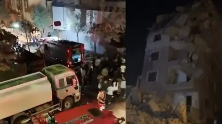 Küçükçekmece'de yıkım sırasında çöken bina enkazı ve ekipler