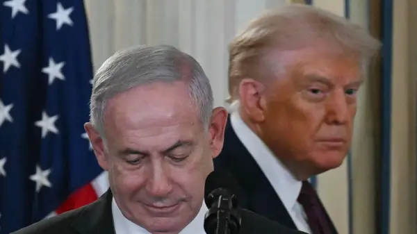 ABD Başkanı Donald Trump ve İsrail Başbakanı Binyamin Netanyahu arasındaki gerilimi simgeleyen soyut görsel