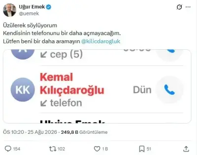Uğur Emek'ten Kılıçdaroğlu'na Sert Tepki: "Bir Daha Aramayın"