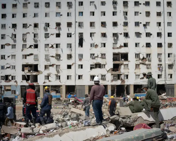 Venezuela'da deprem sonrası yıkılan bir toplu konut projesinin enkazı