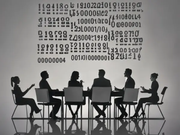 Yapay zeka kavramlarını tartışan profesyonellerin bulunduğu modern bir ofis ortamı